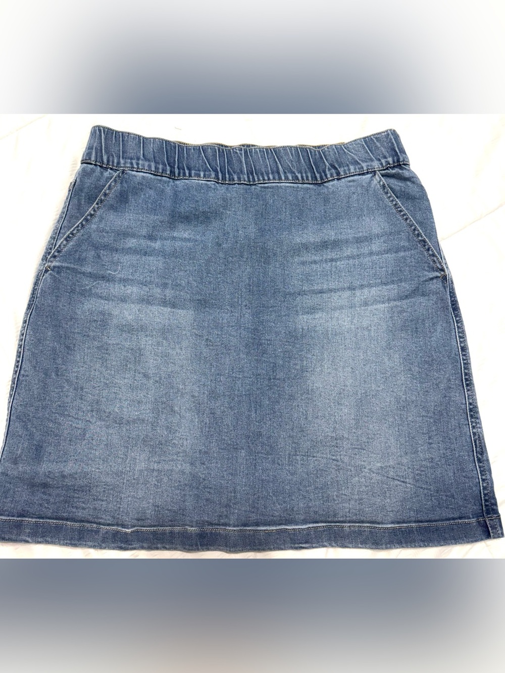 Boston Proper Medium Blue Denim A-Line Skort with Elastic Waist